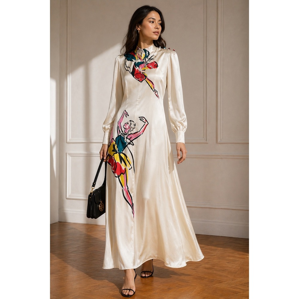 NEW Tory Burch Coralie Maxi Dress Women 0 Ivory New Ballerina Long Sleeve - Picture 1 of 8